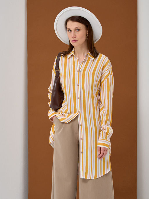 Платье-рубашка оверсайз из однотонного штапеля