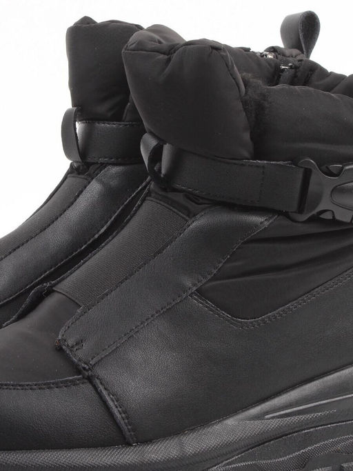04-WG037-3M BLACK Ботинки зимние женские (натуральная кожа, курточная ткань, 100% шерсть)