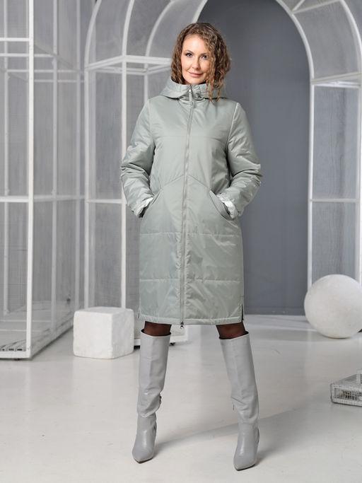 25108 Плащ утепл. серо-зеленый - Dizzyway фото 2