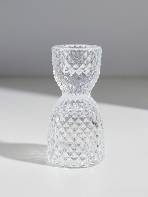 Подсвечник стекло на 1 свечу двусторон "Песочные часы" прозрачный d=2,5 см и 4 см 5х5х9,5 см 10973