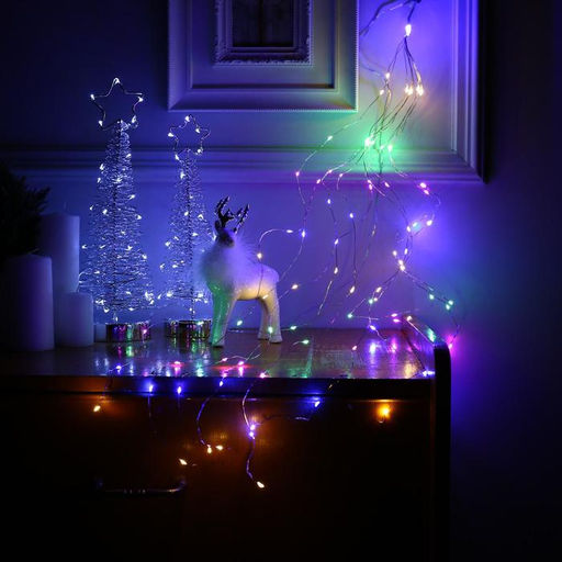 Гирлянда Конский хвост 10 нитей по 1 м, IP20, серебристая нить, 100 LED, 2 режима, батарейки AAх3 (нет в комплекте), свечение мульти - Luazon lighting фото 4