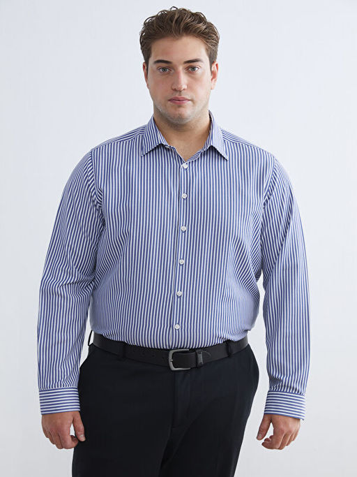Slim Fit Uzun Kollu ?izgili Poplin Erkek G?mlek