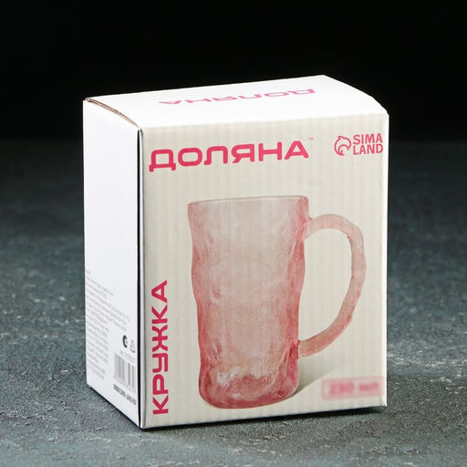 Кружка стеклянная Доляна Айс, 340 мл, цвет розовый  фото 4