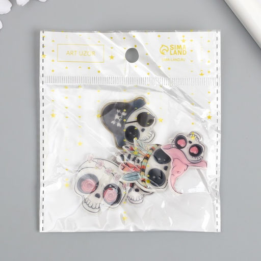 Цена за 5 шт. Декор для творчества акрил «Весёлый череп», 3.4×3.1 см, МИКС