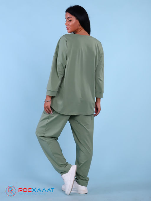 Трикотажный костюм с брюками оливковый К-59 (4)