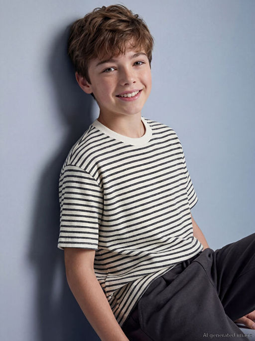 Bisiklet Yaka ?izgili Erkek ?ocuk Ti??rt