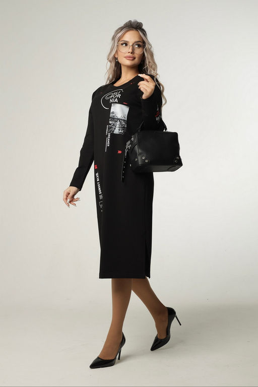 Платье женское П-173 (футер 2х нитка пенье г/к) Чёрная - Elenatex фото 4