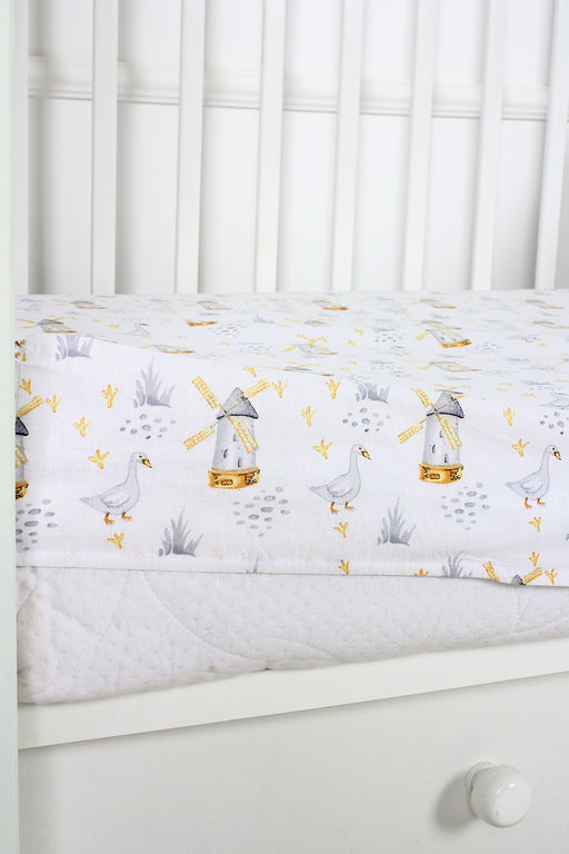 КПБ с простыней на резинке поплин арт. КПБП-ПР/гуси