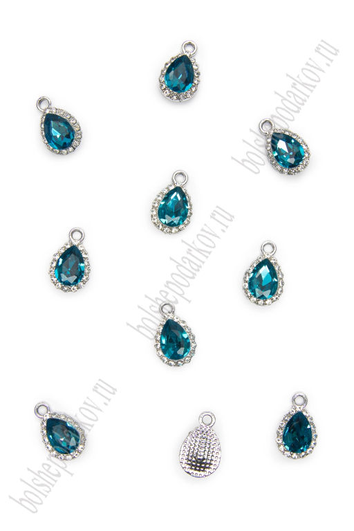 Подвеска металл "Капля" (10 шт) SF-7343, голубой/серебро