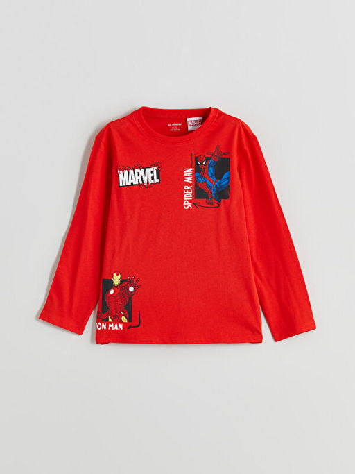 Bisiklet Yaka Spider-Man Bask?l? Uzun Kollu Erkek ?ocuk Ti??rt
