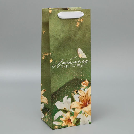 Пакет подарочный под бутылку, упаковка, «Учителю», 35 х 13 х 10 см