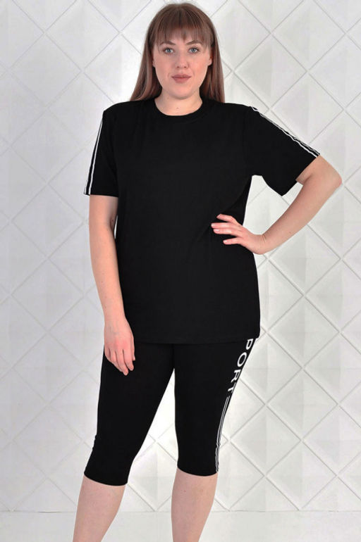 Арт. 5626 Костюм с велосипедками 50-58 (5 шт) Цвет:верх-черный,низ-черный