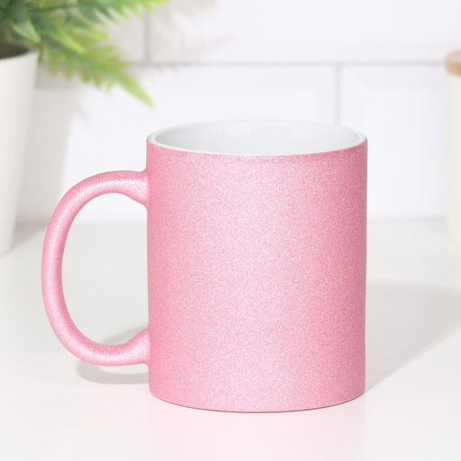 Цена за 34 шт. Кружка для сублимации, розовый глиттер, логотип, 320 мл