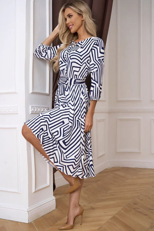 Платье Open Style 7079 белый/синий