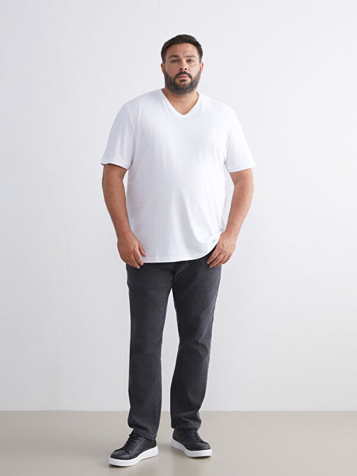 B?y?k Beden V Yaka Penye Erkek Ti??rt