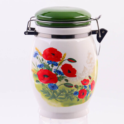 60277 Банка для сыпучих 700мл Цветущие Маки доломит/металл LR (х36)