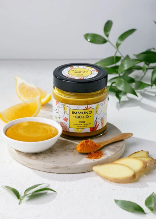 Мёд Immuno Gold с куркумой, имбирём и лимоном, 200 г - Сибирский кедр фото 4