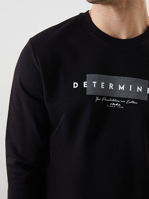 Bisiklet Yaka Uzun Kollu Bask?l? Erkek Sweatshirt