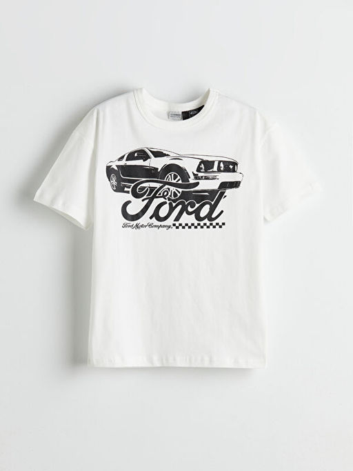 Bisiklet Yaka Ford Bask?l? Erkek ?ocuk Ti??rt