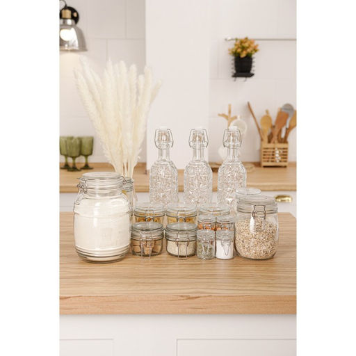 Цена за 2 шт. Банка для сыпучих Доляна «Оптима», 50 мл, 6.5×4.5×6 см, с бугельным замком, стекло, прозрачная