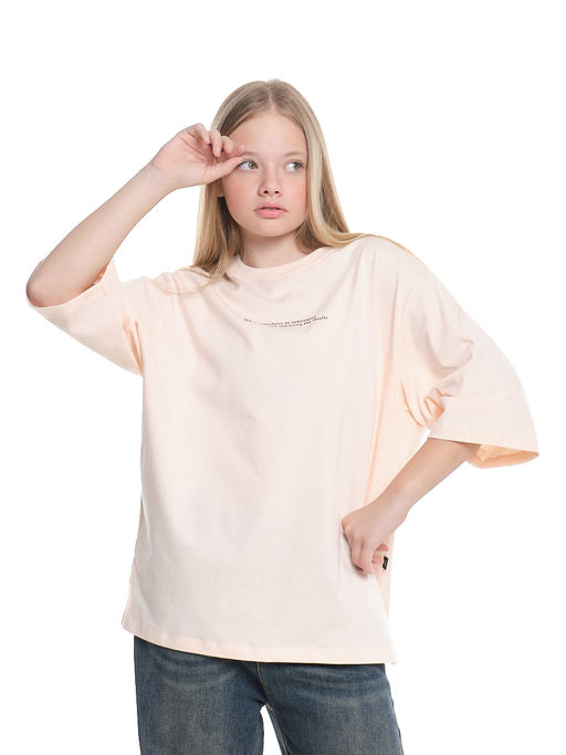 Футболка с принтом для девочки 22-7455 персик/черный