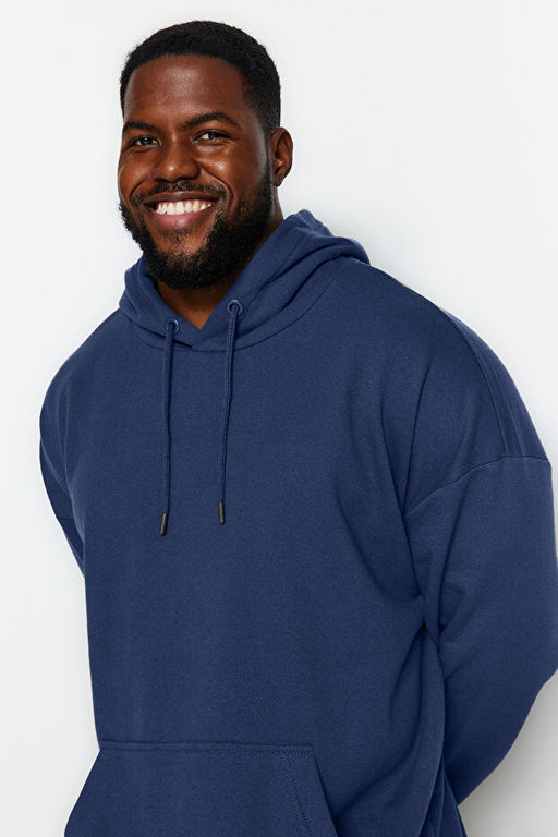 Lacivert B_y_k Beden ap__onlu Oversize/Geni_ Kesim __i Polar/S_cak Tutan Sweatshirt TMNAW24AO00013 - Trendyolmilla фото 2