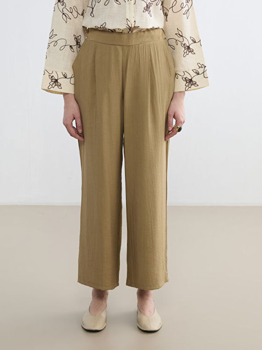 Beli Lastikli Dokulu Kad?n Pileli Pantolon