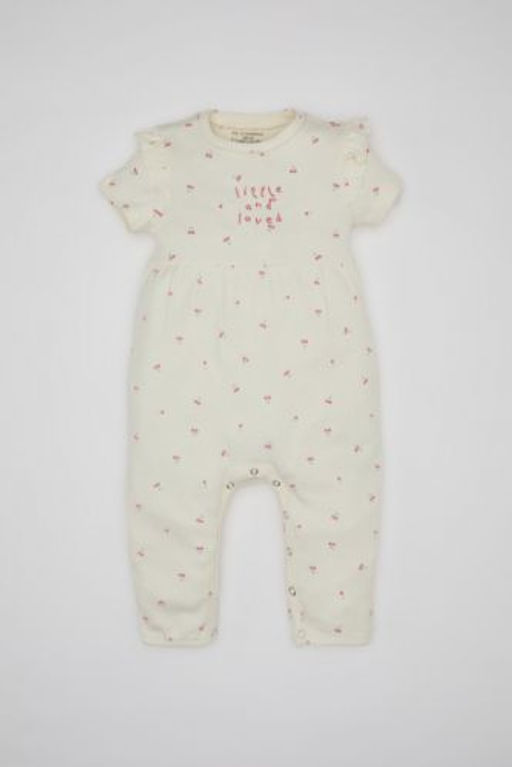 K?z Bebek Yeni Dogan Desenli K?sa Kollu Tulum