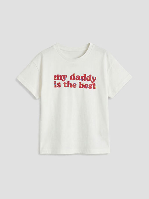 Bisiklet Yaka Bask?l? K?z ?ocuk Ti??rt