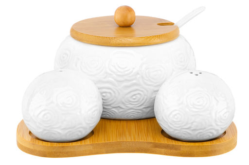 Набор - сахарница 440 мл 16*17*8,5 см Розы с ложкой + солонка+ перечница дер.под. - Elan gallery фото 15