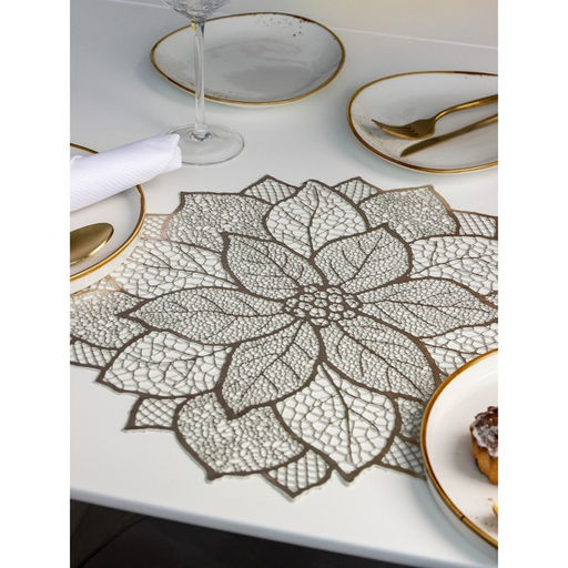 Цена за 12 шт. Салфетка сервировочная на стол Доляна Цветок, d=43 см, цвет золотой  фото 2