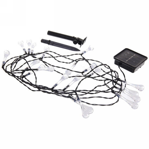 Гирлянда для улицы "Капля росы" 3 м 20 ламп LED чёрный провод, 2 реж.,IP55, Теплый белый (солнечная батарея)