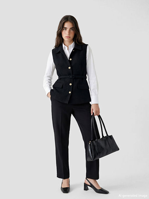 G?mlek Yaka Kad?n T?vit Klasik Yelek