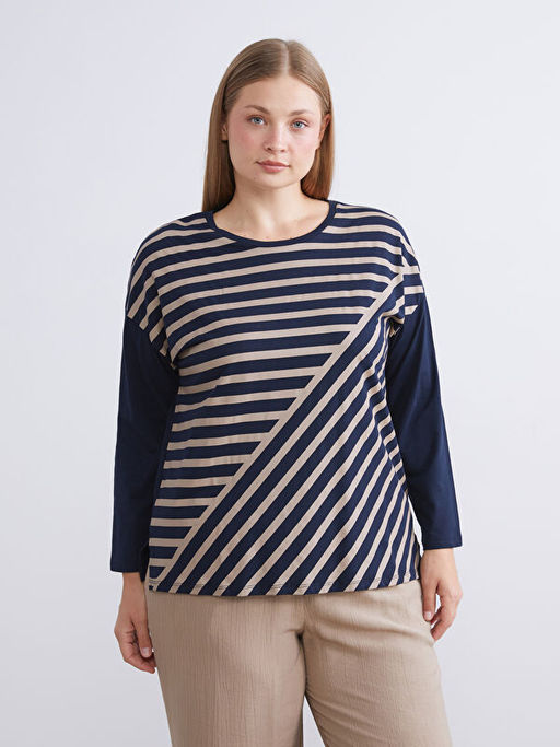 Bisiklet Yaka ?izgili Kad?n Ti??rt