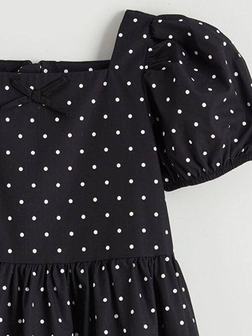 Kare Yaka Puantiyeli K?z ?ocuk Elbise