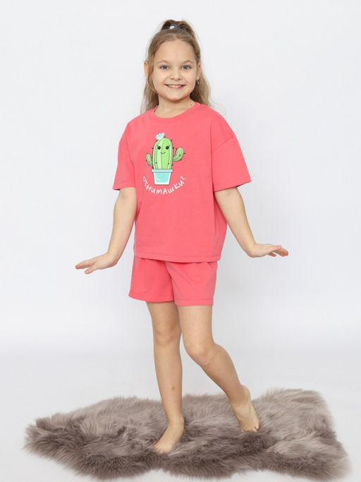CRB wear/CSJG 50172-25 Пижама для девочки (футболка, шорты),малиновый/Ex.Cherubino  фото 4