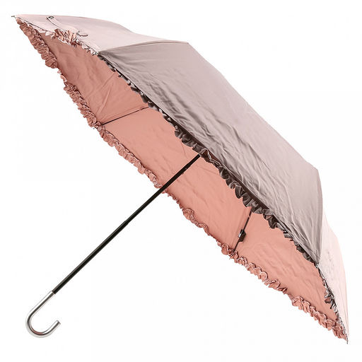 Зонт механический Романтика ткань эпонж (полиэстер) с рюшами + черное УФ-покрытие, 8 лучей, д/купола 86см h58см, 3 сложения, 28см в сложенном виде, алюминиевая ручка, цвет розовый, 227гр (Китай)