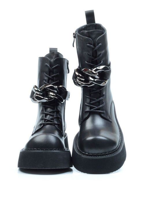 01-CYX03-1 BLACK Ботинки демисезонные женские (натуральная кожа, байка)