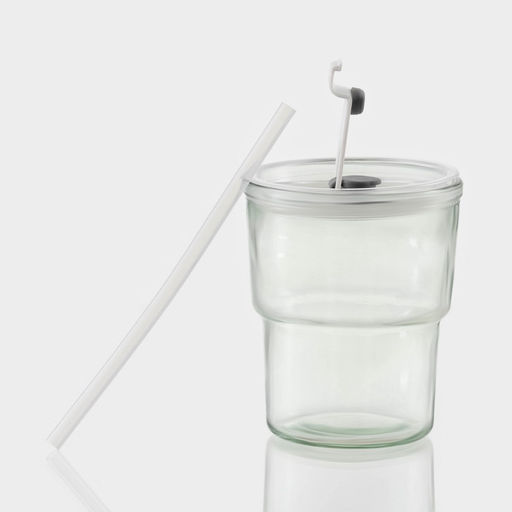Стакан, 400 мл, с крышкой и трубочкой, стекло, прозрачный