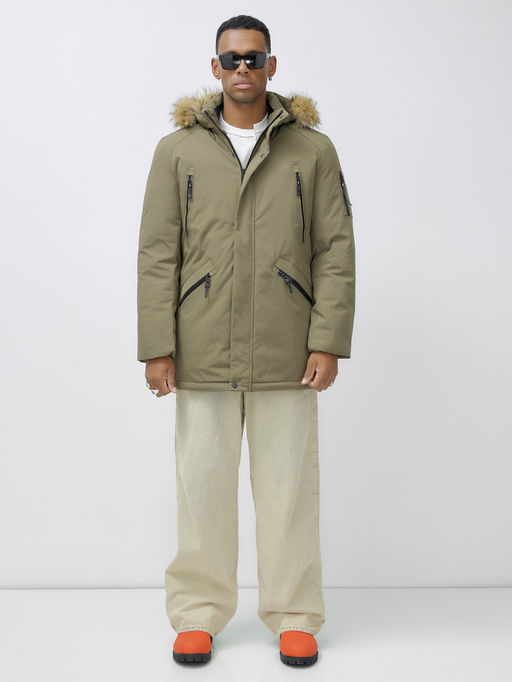 Парка мужская зимняя удлиненная с мехом бежевого цвета 606_1B - Wonderrman фото 3