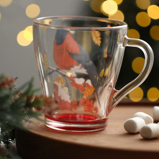 Кружка стеклянная новогодняя Дорого внимание «Снегирь», 300 мл