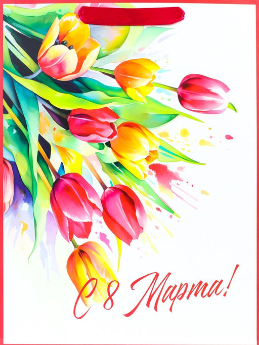 Цена за 2 шт. Пакет подарочный ламинированный вертикальный С праздником!, M 25.5?30?9 см