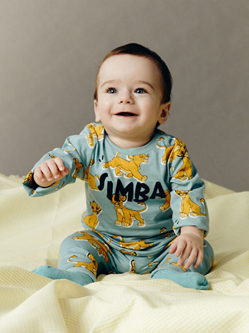 Bisiklet Yaka Aslan Kral Bask?l? Erkek Bebek Tak?m