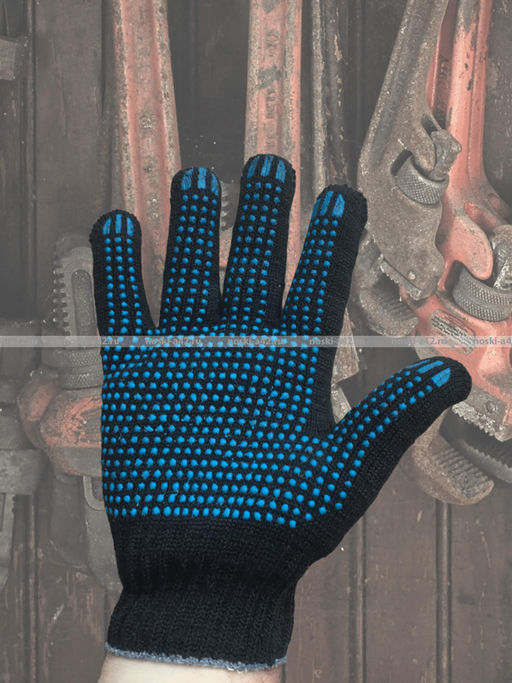 Цена за 10 пар.Перчатки рабочие хб с ПВХ - 10 класс, 5-и нитка СТАНДАРТ ЧЕРНЫЕ