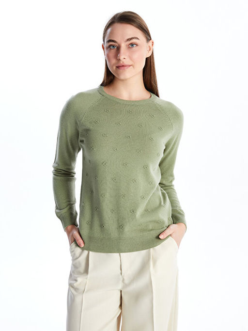 Bisiklet Yaka ?i?ekli Kad?n Triko Kazak