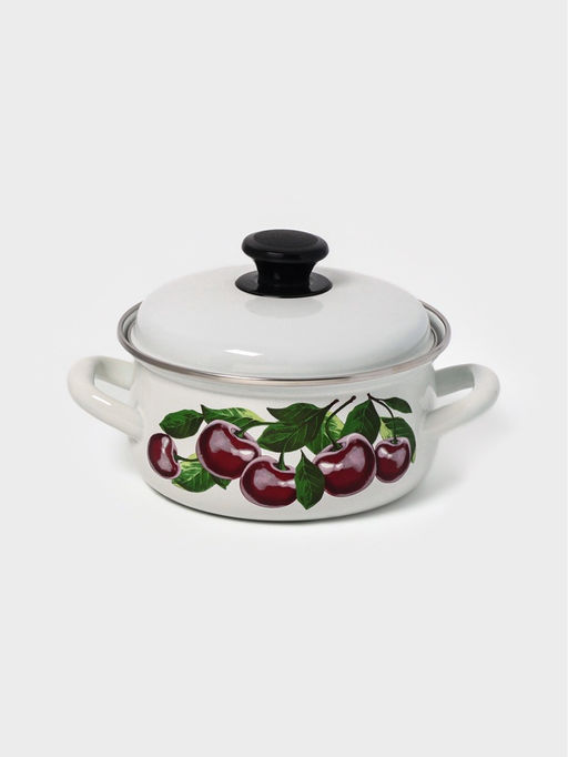 Кастрюля эмалированная «Вишнёвый сад», 1.5 л, d=18.2 см, белая