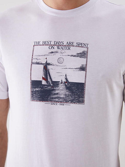 Bisiklet Yaka Bask?l? Penye Erkek Ti??rt