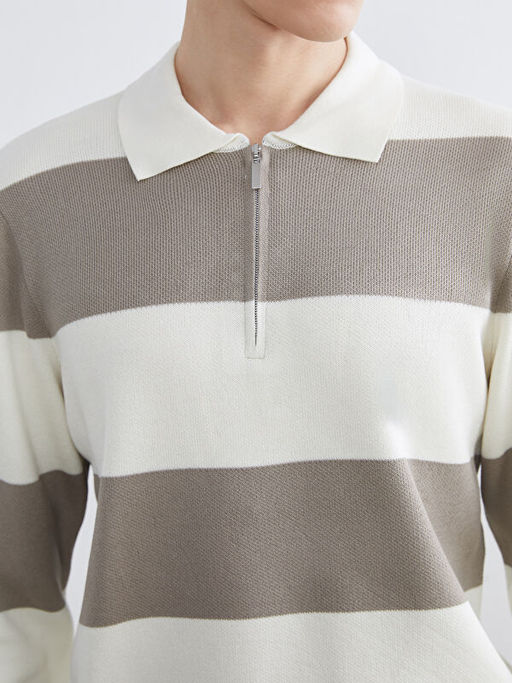 Polo Yaka ?izgili Erkek Triko Kazak