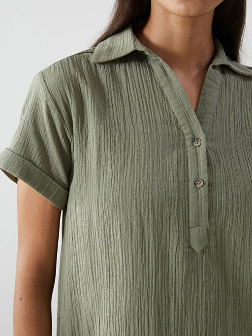 G?mlek Yaka Oversize M?slin Elbise