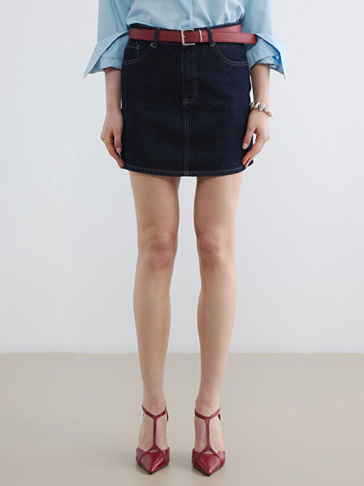 Beli Kemerli Mini Jean Etek